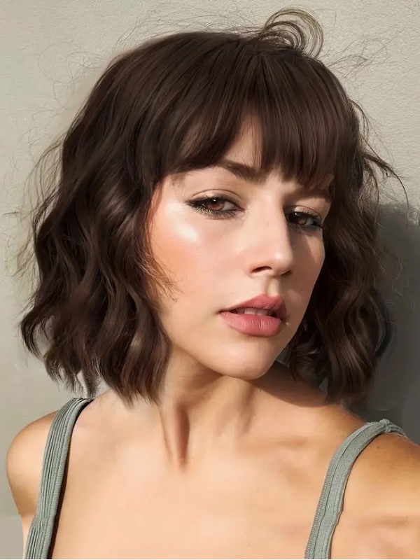 Parrucca Bob Ondulata Alla Moda Con Parrucche Di Capelli Umani Con Frangia