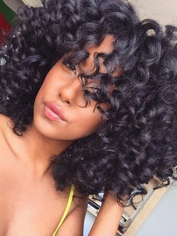 14" Parrucche Di Capelli Umani Di Remy Del Merletto Di Media Lunghezza Neri Naturali 360 Ricci