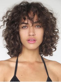12 "Parrucche Di Capelli Umani Di Remy Del Merletto Di Media Lunghezza 360 Ricci Marrone Scuro
