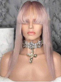Parrucca Lunga Dritta In Pizzo Yasmin Con Capelli Umani Rosa 360 Con Frangetta