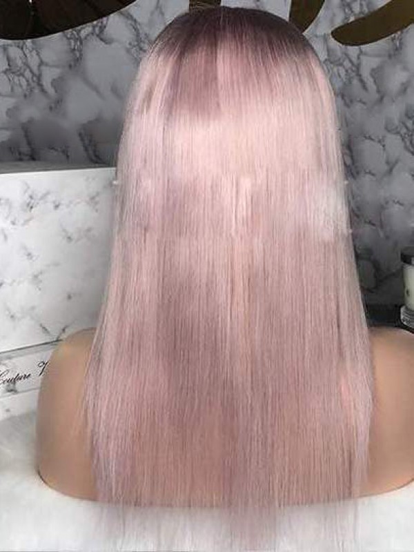 Parrucca Lunga Dritta In Pizzo Yasmin Con Capelli Umani Rosa 360 Con Frangetta