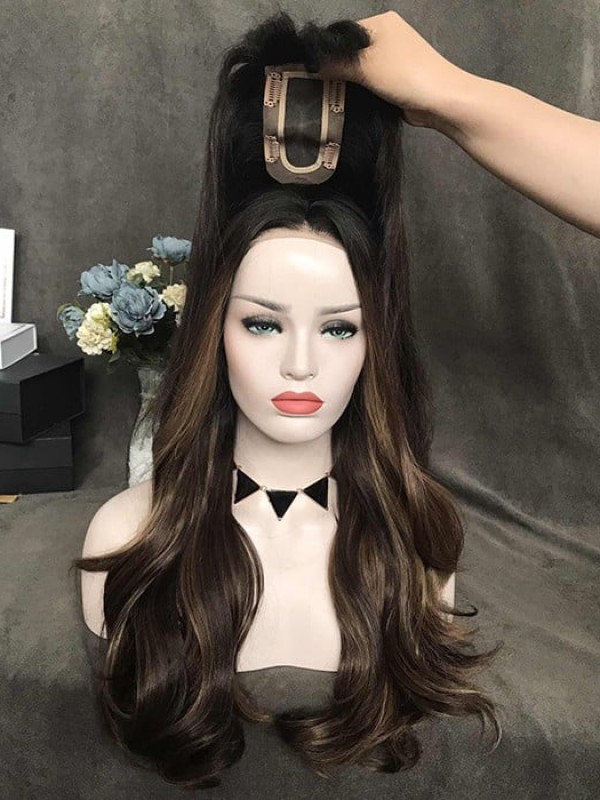 5 "* 2,75" Topper Per Capelli Umani Remy Mono Pieno Con Frangia