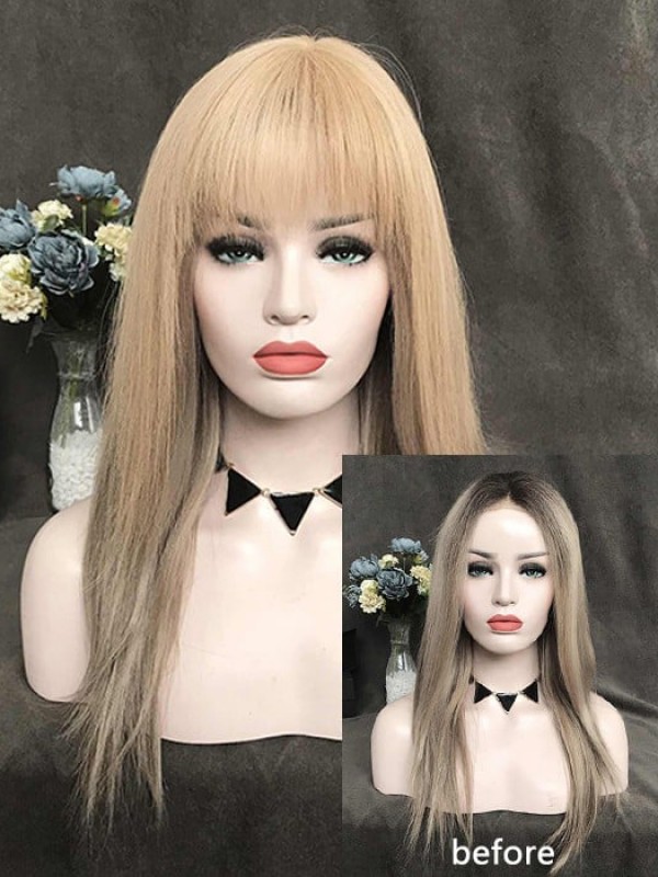 5 "* 2,75" Topper Per Capelli Umani Remy Mono Pieno Con Frangia
