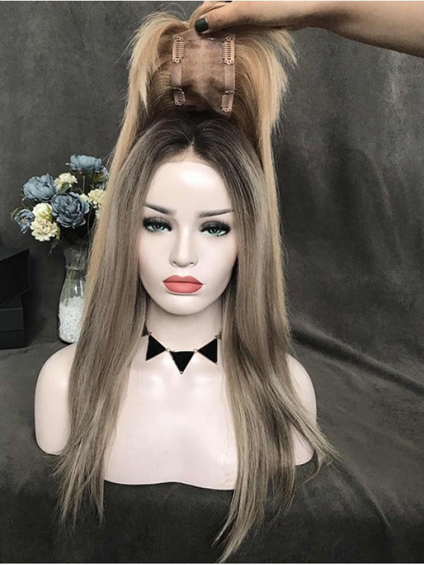 5 "* 2,75" Topper Per Capelli Umani Remy Mono Pieno Con Frangia