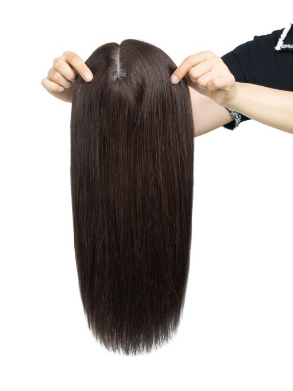 5 "* 6" Topper Per Capelli Umani Mono Remy Legato A Mano Piena 12 "