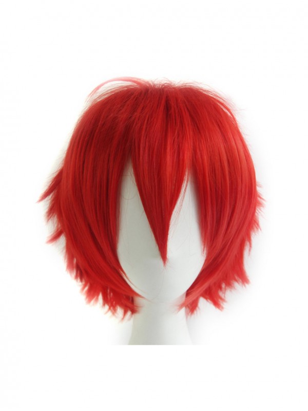 Parrucche Sintetiche Per Cosplay Corte Rosse A Strati Con Frangetta Da 10 Pollici