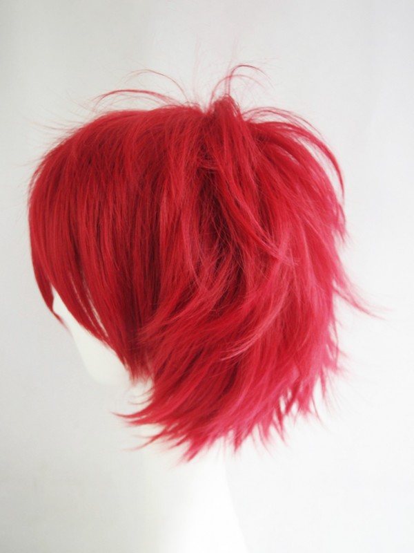 Parrucche Sintetiche Per Cosplay Corte Rosse A Strati Con Frangetta Da 10 Pollici