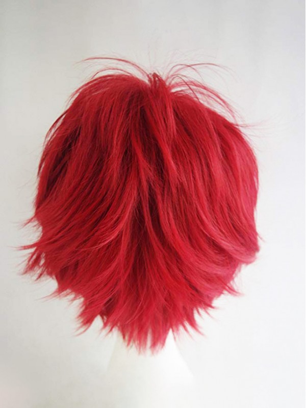 Parrucche Sintetiche Per Cosplay Corte Rosse A Strati Con Frangetta Da 10 Pollici