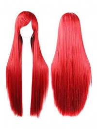Parrucche Cosplay Senza Cappuccio Sintetiche Lunghe E Dritte Rosse Con Frangetta 46 Pollici