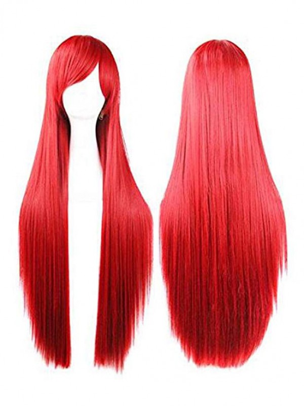 Parrucche Cosplay Senza Cappuccio Sintetiche Lunghe E Dritte Rosse Con Frangetta 46 Pollici