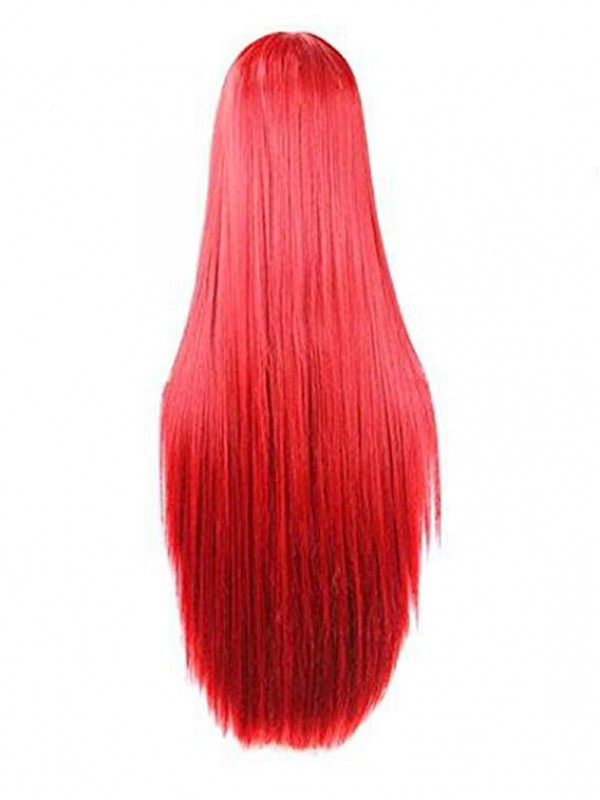 Parrucche Cosplay Senza Cappuccio Sintetiche Lunghe E Dritte Rosse Con Frangetta 46 Pollici