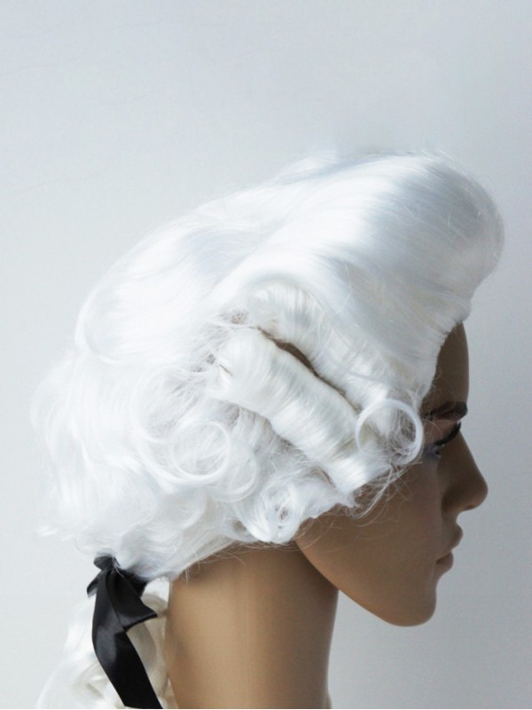 Parrucche Sintetiche Per Cosplay Senza Cappuccio Bianche E Argento Barocche Lunghe In Maschera Da 16 Pollici