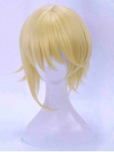 Parrucche Cosplay Senza Cappuccio Corte Dritte Dorate Di Prince Con Frangetta 14 Pollici