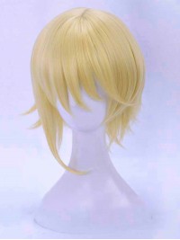 Parrucche Cosplay Senza Cappuccio Corte Dritte Dorate Di Prince Con Frangetta 14 Pollici