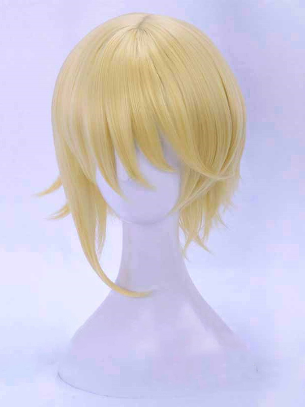 Parrucche Cosplay Senza Cappuccio Corte Dritte Dorate Di Prince Con Frangetta 14 Pollici