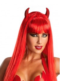 Parrucche Cosplay Senza Cappuccio Lunghe Rosse Dritte Di Halloween Little Devil Con Frangia Laterale 22 Pollici