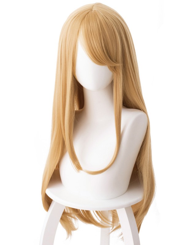 Parrucche Sintetiche Cosplay Senza Cappuccio Per Anime Lunghe E Dritte Bionde Con Frangetta 42 Pollici