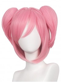 Parrucche Sintetiche Senza Cappuccio Per Cosplay A Doppia Coda Di Cavallo Rosa Medio Con Frangetta 14 Pollici