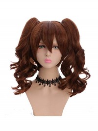 Parrucche Cosplay Senza Cappuccio Ondulate Marroni Lunghe A Doppia Coda Di Cavallo Con Frangetta 24 Pollici