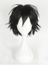 Parrucche Cosplay Senza Cappuccio Corte Nere Dritte Con Frangetta 10 Pollici