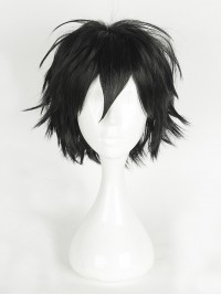 Parrucche Cosplay Senza Cappuccio Corte Nere Dritte Con Frangetta 10 Pollici