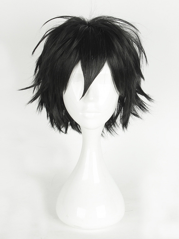 Parrucche Cosplay Senza Cappuccio Corte Nere Dritte Con Frangetta 10 Pollici