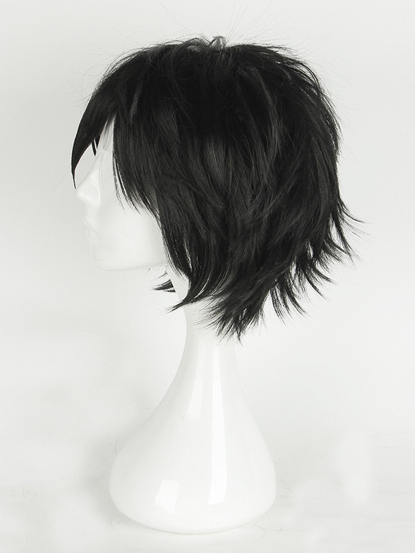 Parrucche Cosplay Senza Cappuccio Corte Nere Dritte Con Frangetta 10 Pollici
