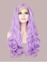 Parrucche Cosplay Senza Cappuccio Sintetiche A Onde Lunghe Color Lavanda Senza Frangetta 40 Pollici