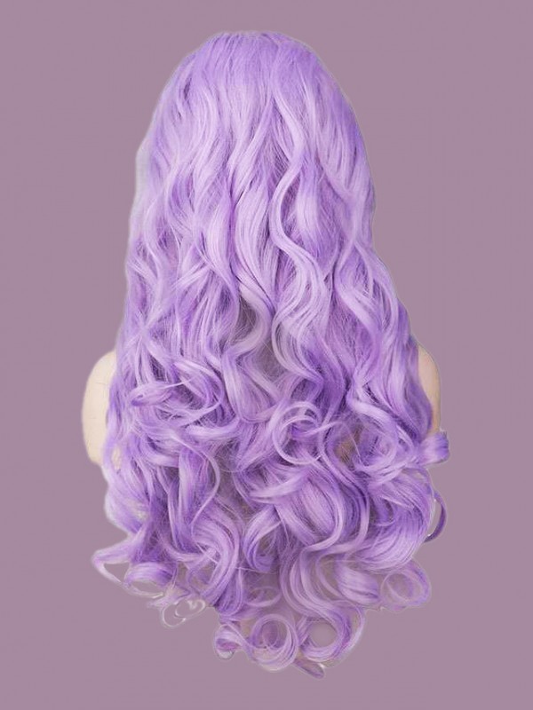 Parrucche Cosplay Senza Cappuccio Sintetiche A Onde Lunghe Color Lavanda Senza Frangetta 40 Pollici