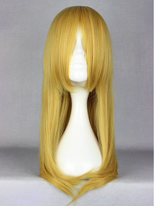 Parrucche Cosplay Senza Cappuccio Sintetiche Lunghe Bionde Dritte Con Frangetta 40 Pollici