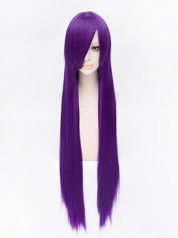 Parrucche Cosplay Senza Cappuccio Sintetiche Lunghe Diritte Viola Con Frangetta 46 Pollici