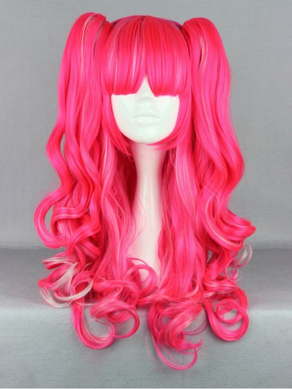 Parrucche Cosplay Senza Cappuccio Sintetiche Rosa Stile Lolita Giapponese Con Frangetta 28 Pollici