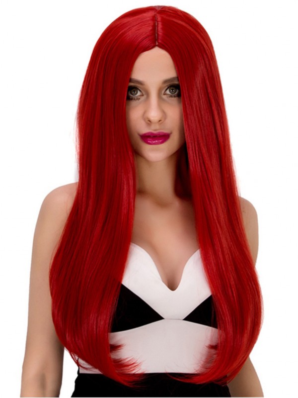 Parrucca Sintetica Per Capelli Sintetici Senza Cappuccio Per Cosplay Lungo Rettilineo Con Riga Centrale 24 Pollici