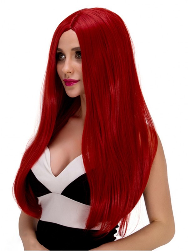 Parrucca Sintetica Per Capelli Sintetici Senza Cappuccio Per Cosplay Lungo Rettilineo Con Riga Centrale 24 Pollici