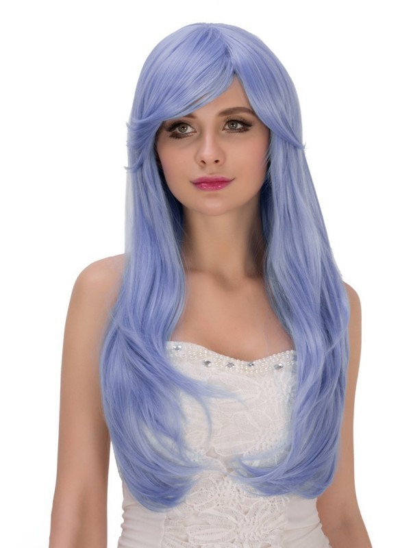 Parrucche Sintetiche Senza Cappuccio Per Cosplay Lunghe Ondulate Gialle Calde Con Frangetta 28 Pollici
