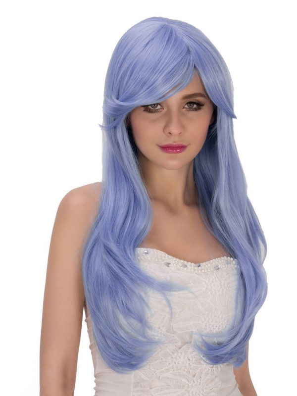 Parrucche Sintetiche Senza Cappuccio Per Cosplay Lunghe Ondulate Gialle Calde Con Frangetta 28 Pollici