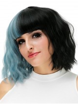 Parrucche Cosplay Senza Cappuccio Sintetiche Ondulate Medie Bicolore Con Frangetta 12 Pollici