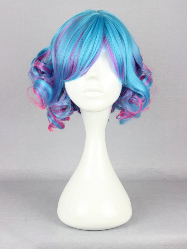 Parrucche Sintetiche Per Cosplay Senza Cappuccio In Stile Lolita Giapponese Di Colore Misto Blu E Rosa Con Frangia Laterale Da 12 Pollici