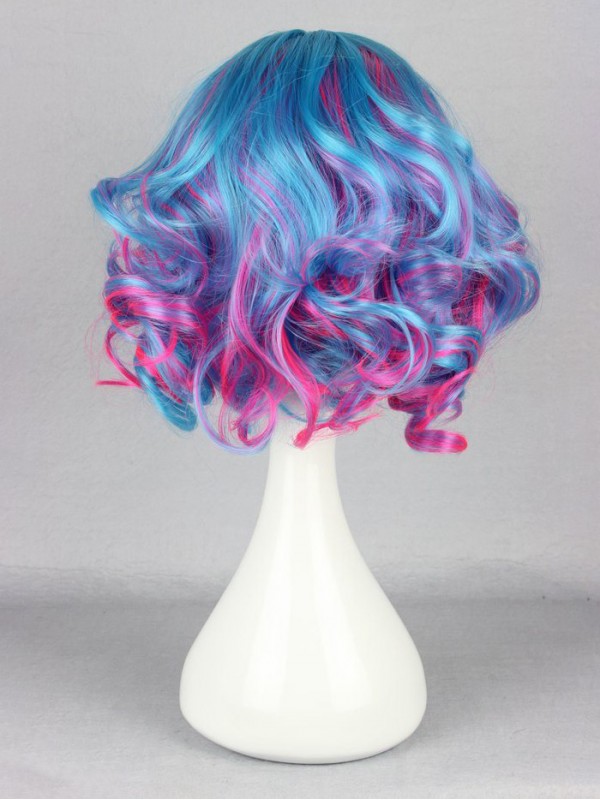 Parrucche Sintetiche Per Cosplay Senza Cappuccio In Stile Lolita Giapponese Di Colore Misto Blu E Rosa Con Frangia Laterale Da 12 Pollici