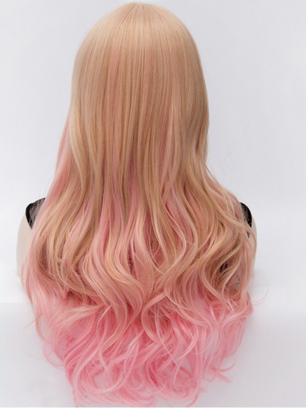 Parrucca Sintetica Senza Cappuccio Ondulata Lunga Colorata Mista Harajuku Con Frangetta 28 Pollici