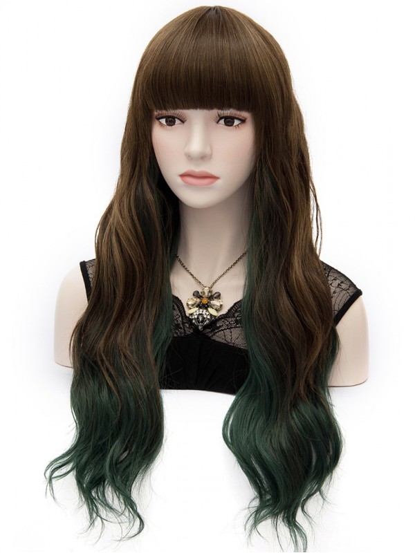 Parrucca Senza Cappuccio Ondulata Lunga Giapponese Harajuku Lolita Con Frangetta 24 Pollici