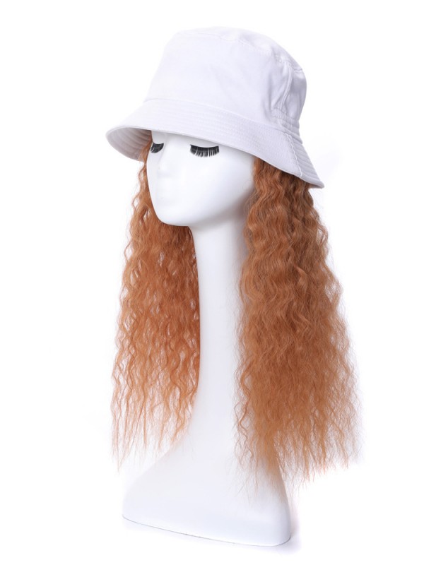 Parrucche Sintetiche Ricci Marroni Lunghi 22 Pollici Con Cappelli Bianchi