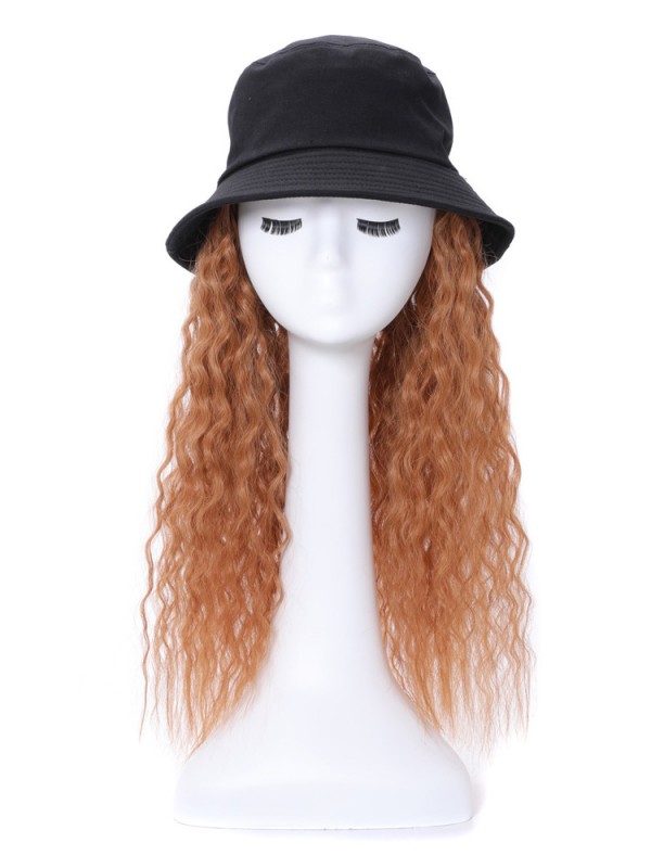 Parrucche Sintetiche Lunghe Ricci 24 Pollici Con Cappelli Neri