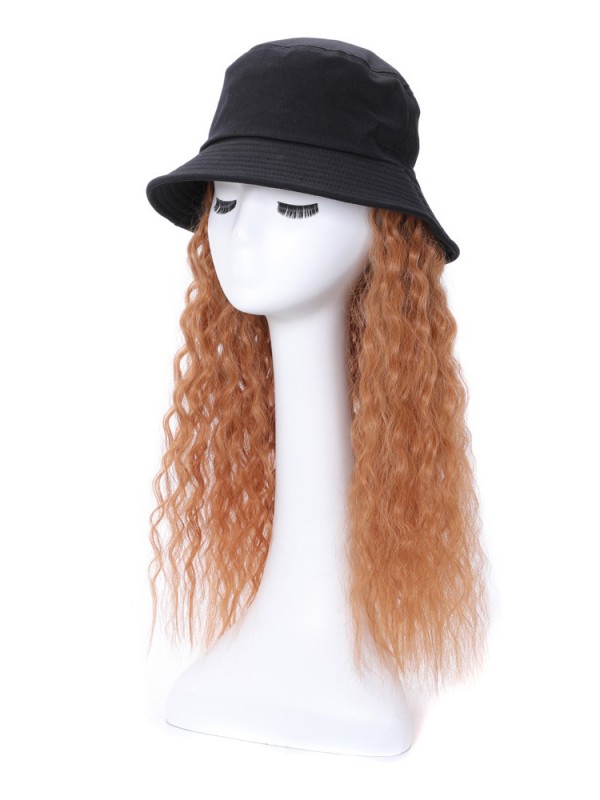 Parrucche Sintetiche Lunghe Ricci 24 Pollici Con Cappelli Neri