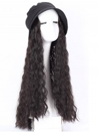 Parrucche Sintetiche Lunghe Ricci Nere 28 Pollici Con Cappelli Neri