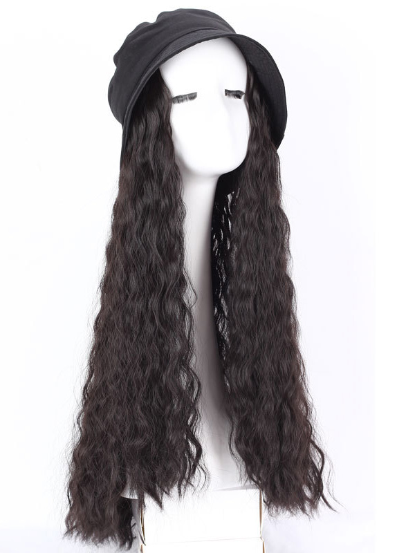 Parrucche Sintetiche Lunghe Ricci Nere 28 Pollici Con Cappelli Neri