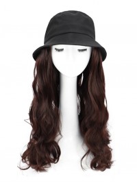 Parrucche Sintetiche Ondulate Lunghe 22 Pollici Con Cappello Da Uomo Di Pesce Nero