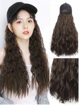 Parrucche Sintetiche Lunghe Ondulate Marroni Da 28 Pollici Con Cappello Da Baseball Da Donna