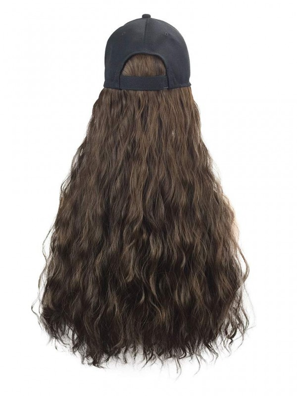 Parrucche Sintetiche Lunghe Ondulate Marroni Da 28 Pollici Con Cappello Da Baseball Da Donna