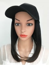 Parrucche Sintetiche Nere Lunghe Dritte Da 18 Pollici Con Cappelli Da Baseball